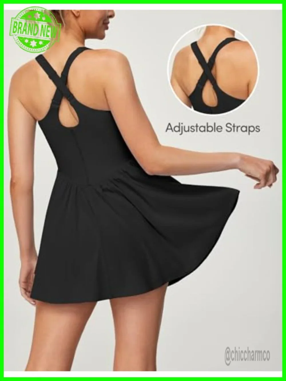 Tennis Dress with Built-in Shorts and Bra, Adjustable Straps, Activewear